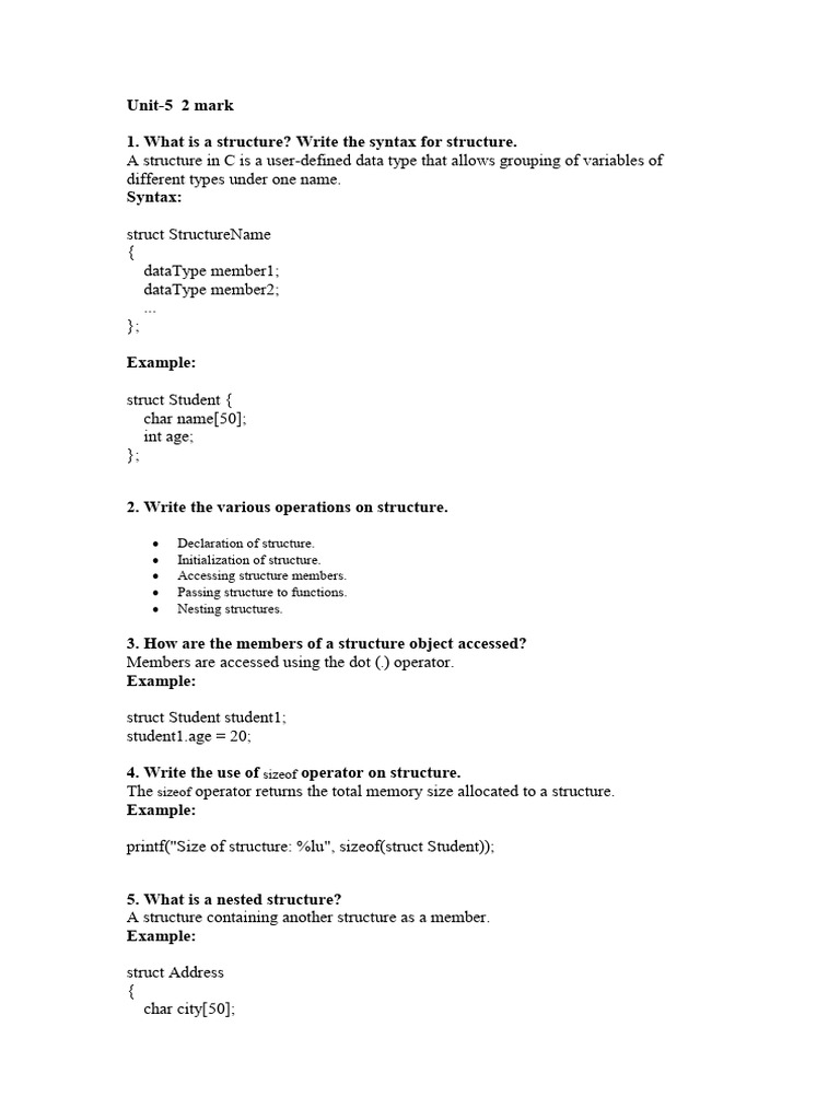 Unit 5 and Unit6 2 Marks | PDF | Pointer (Computer Programming) | Software