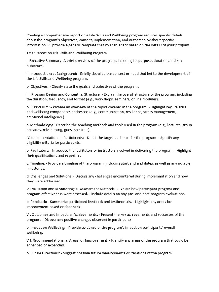A Comprehensive Report On A Life Skills and Wellbeing Program | PDF ...