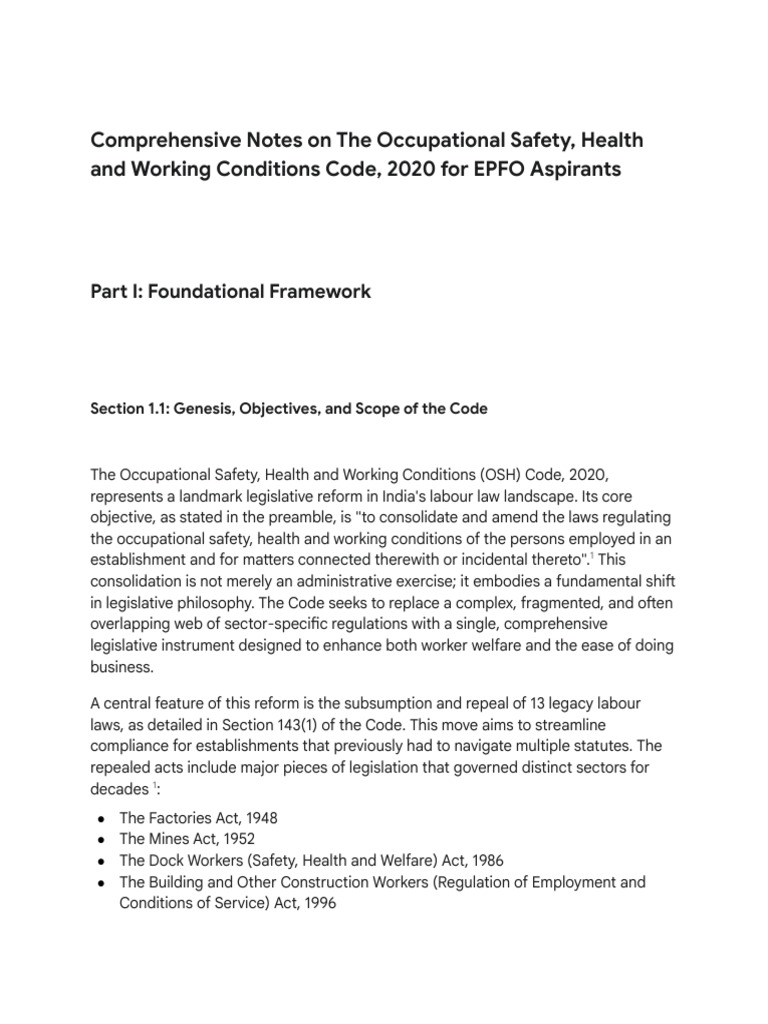 OSH Code 2020: Key Notes for EPFO Aspirants | PDF | Occupational Safety ...