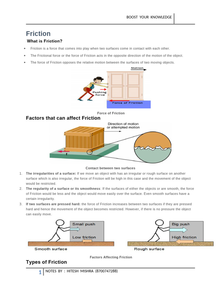 Friction CBSE Class 8 Science Notes Chapter 12 | PDF | Friction | Force