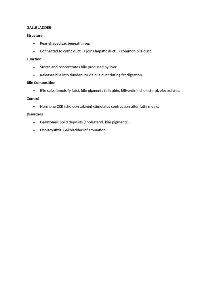 Gallbladder Structure and Functions | PDF