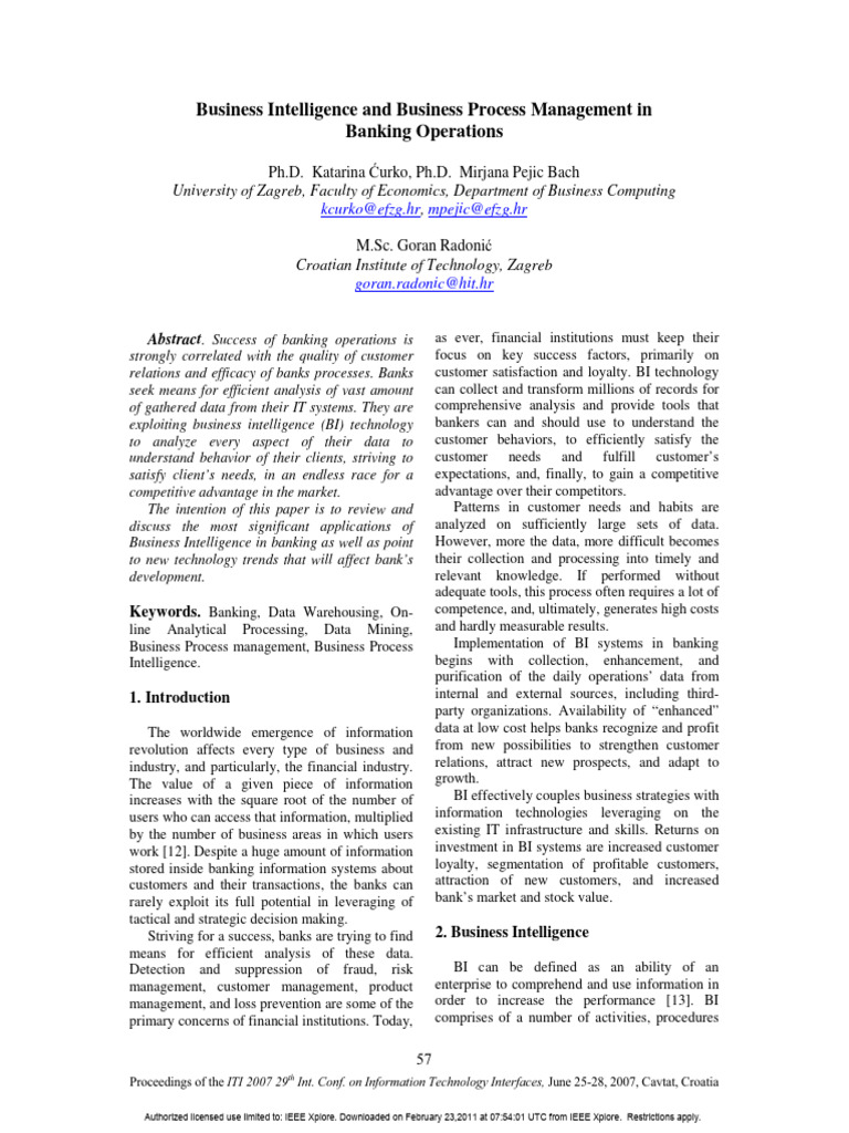 Business Intelligence in Banking Operations | PDF | Business ...