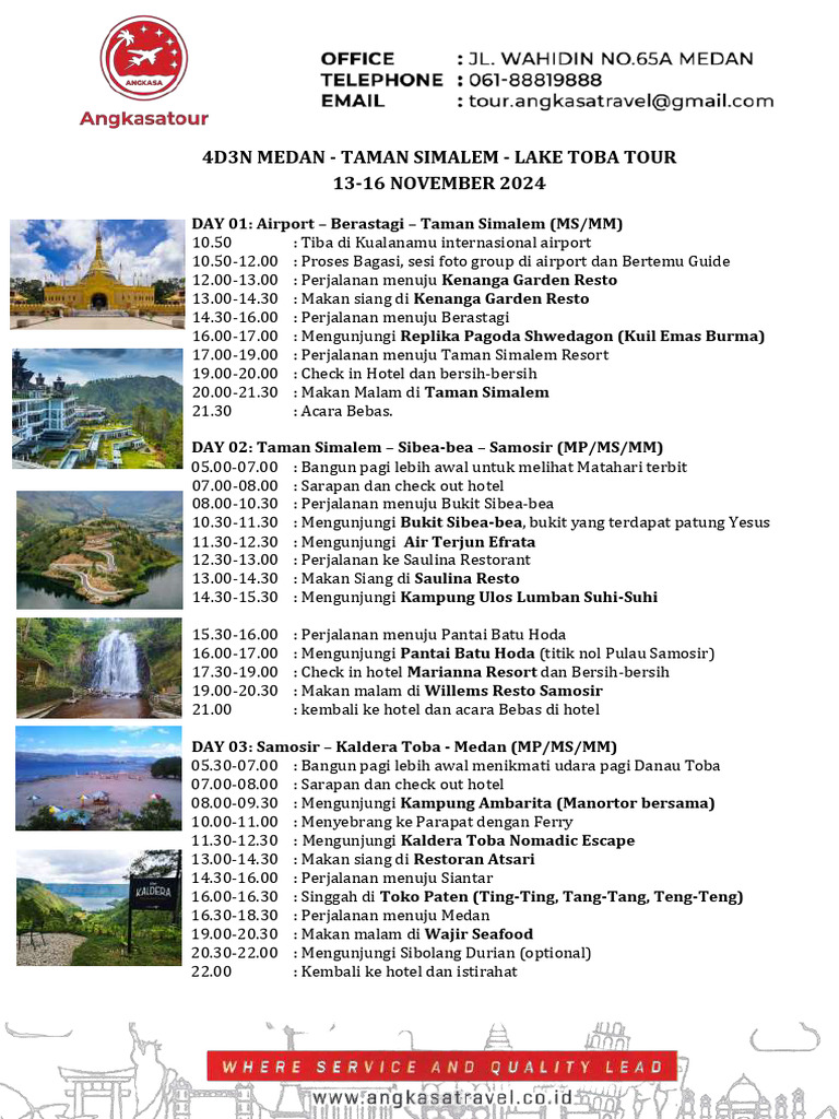 Tour Medan, Taman Simalem & Danau Toba | PDF