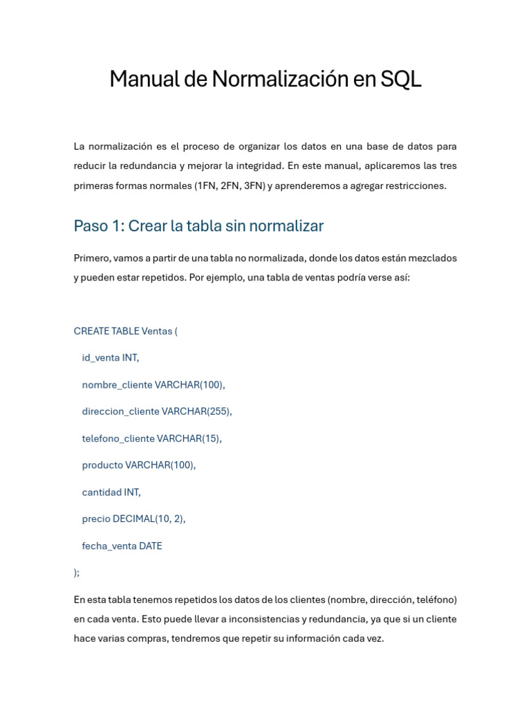 Guía de Normalización SQL: 1FN, 2FN, 3FN | PDF | Recuperación de ...