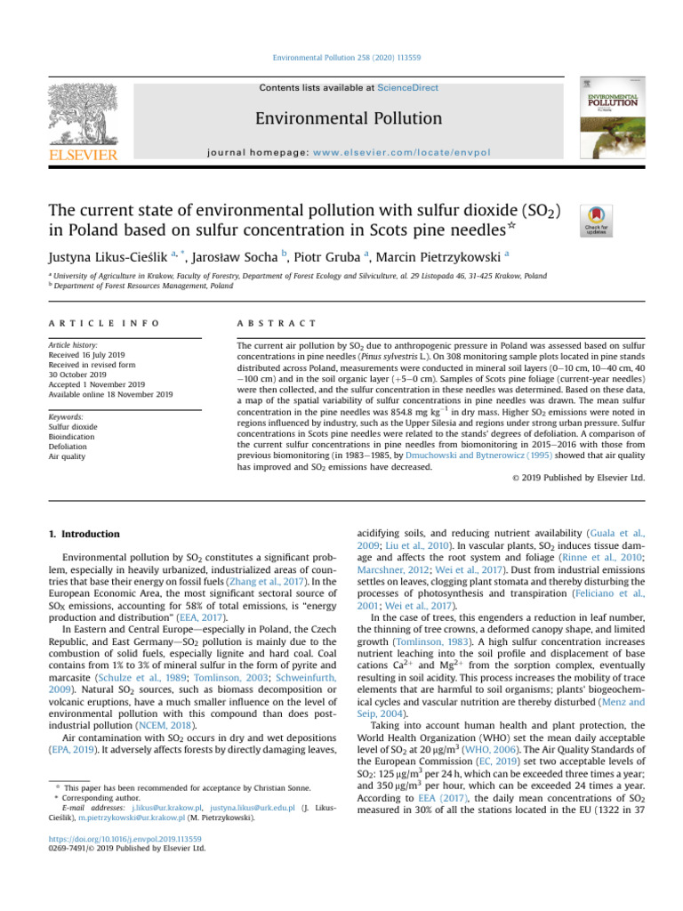 1 s20 S0269749119334608 Main | PDF | Sulfur Dioxide | Soil