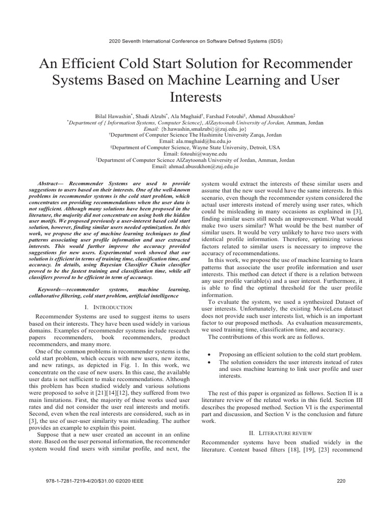 Cold Start Solution for Recommender Systems | PDF | Information Science ...