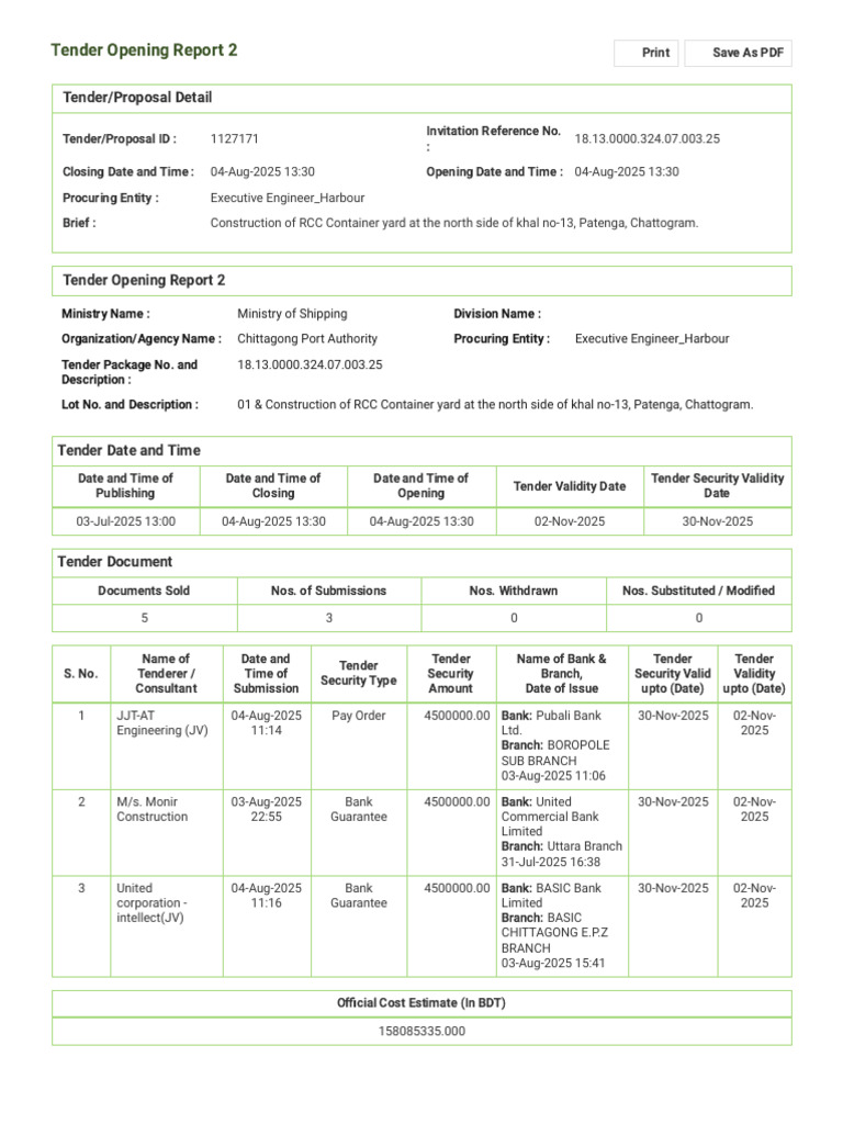 Tender Opening Report 2 | PDF