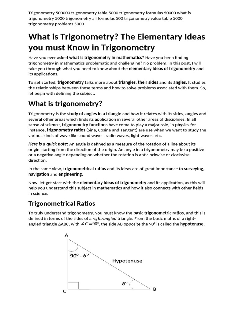 Elementary Trigonometry Overview | PDF | Trigonometry | Trigonometric ...