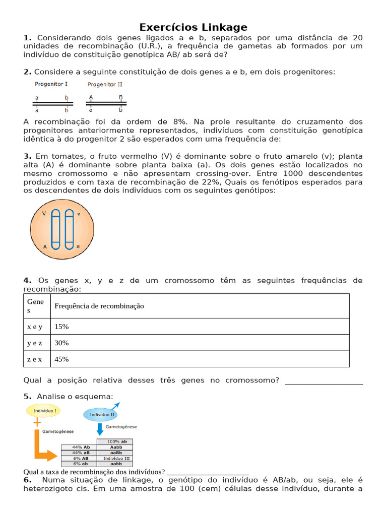 Exercícios sobre Linkage e Recominação | PDF