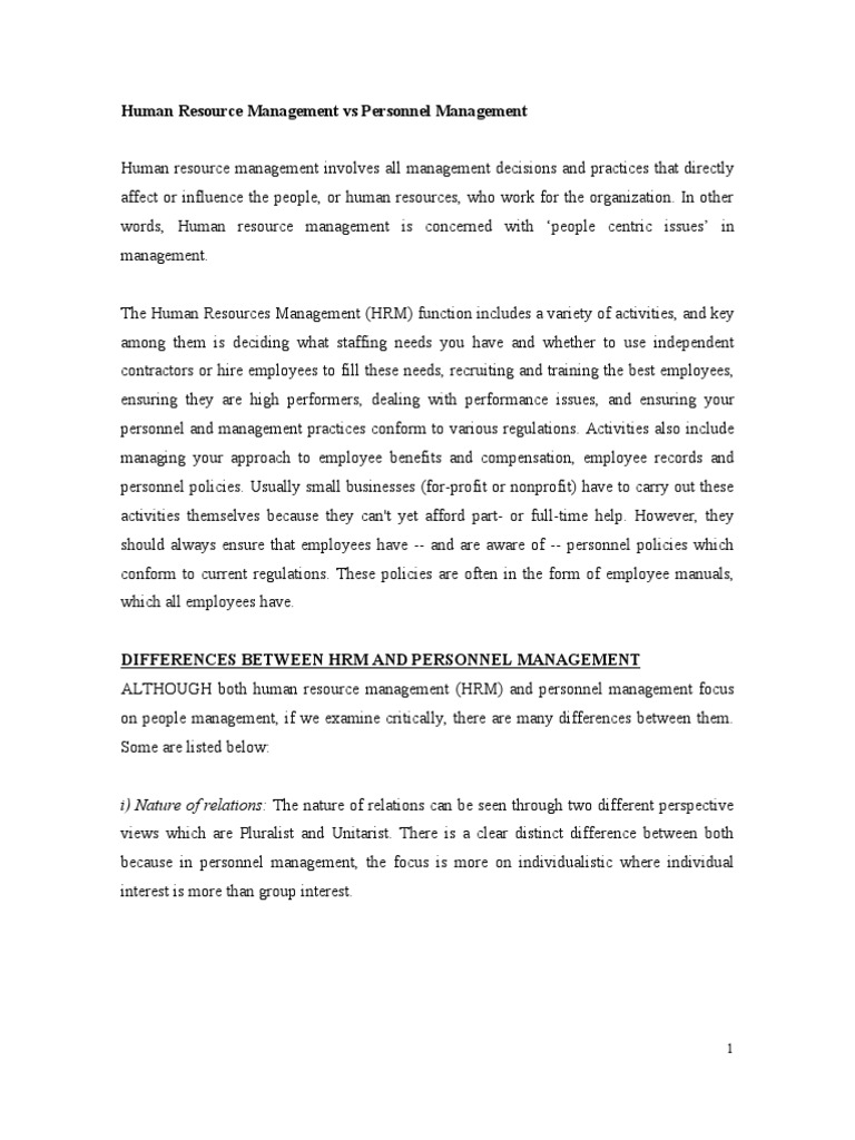 HRM vs Personnel Management Explained | PDF | Employment | Human ...