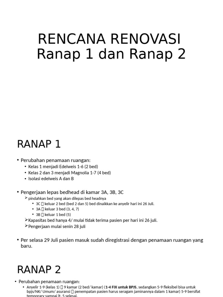 Rencana Renovasi Ranap 1 Dan 2 | PDF