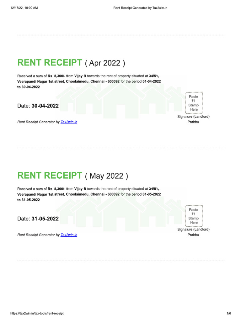 Rent Receipt | PDF
