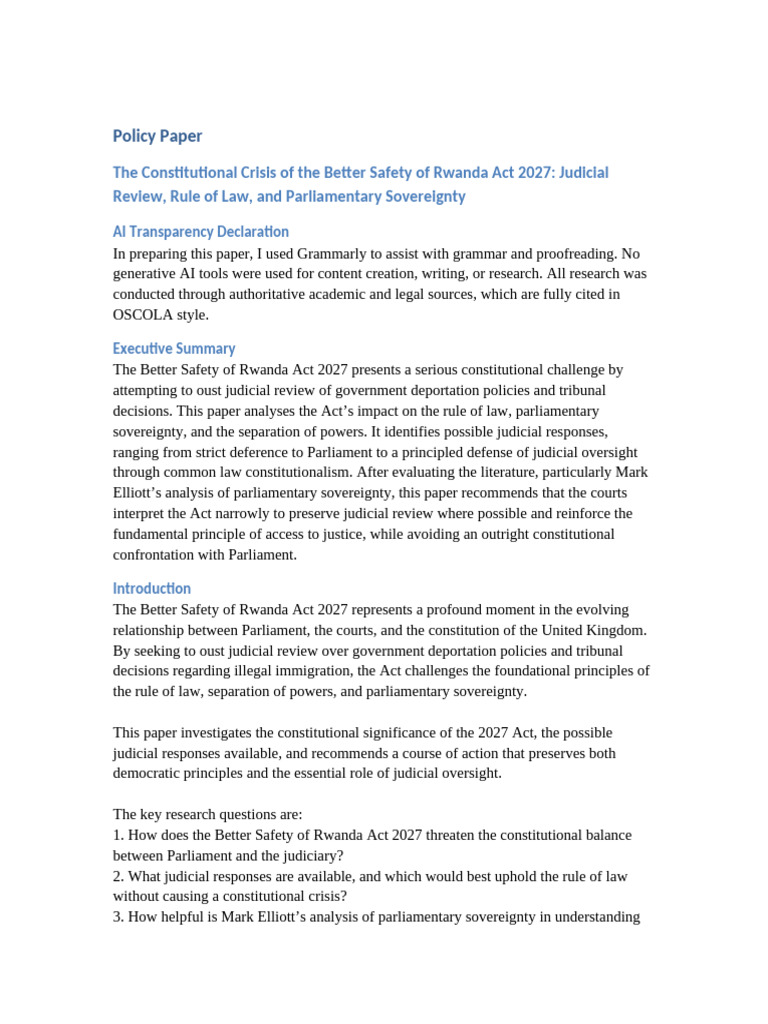 Rwanda Act 2027: Judicial Review Crisis | PDF | Rule Of Law | Judicial ...