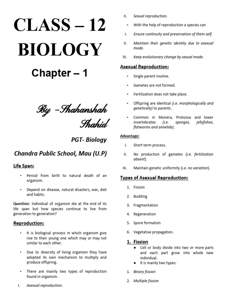 Biology Chapter 1: Life Span & Reproduction | PDF | Fertilisation ...