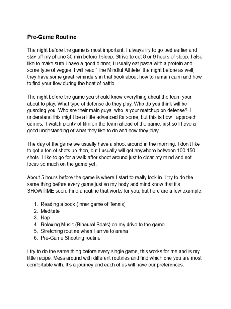 Pre-Game Routine for Athletes | PDF