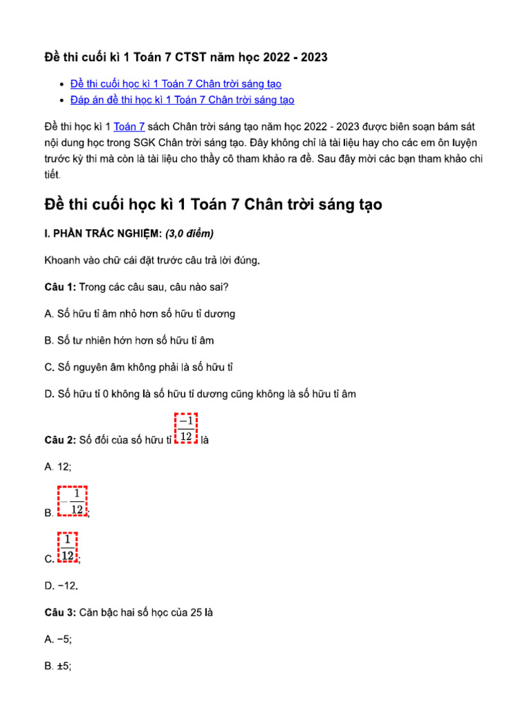 De Thi Hk1 Toan 7 CTST de 2 | PDF