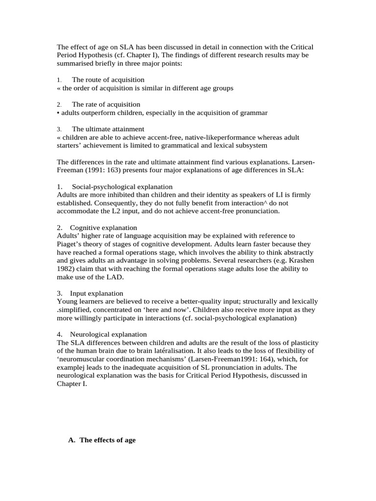 The Effect of Age On SLA | PDF | Second Language Acquisition | Second ...