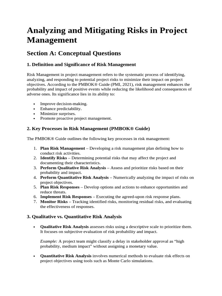 Analyzing and Mitigating Risks in Project Management | PDF | Risk ...