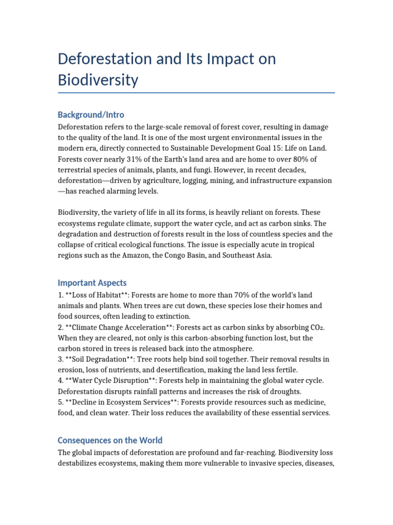 Deforestation's Impact on Biodiversity | PDF | Deforestation | Habitat ...