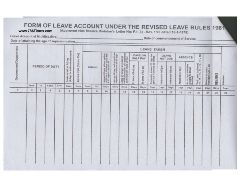 Leave Entitlement Form | PDF