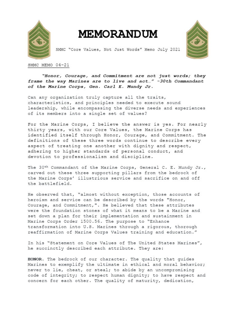 Core Values of the Marine Corps | PDF | United States Marine Corps ...