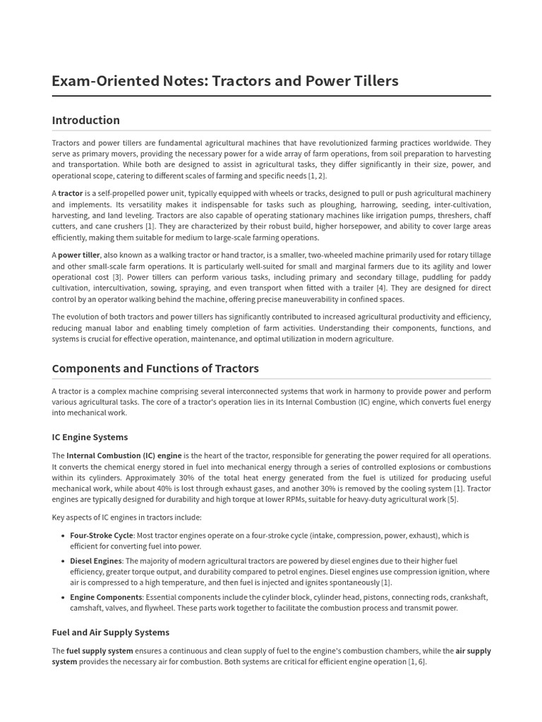 Exam-Oriented Notes: Tractors and Power Tillers: Tractor | PDF ...