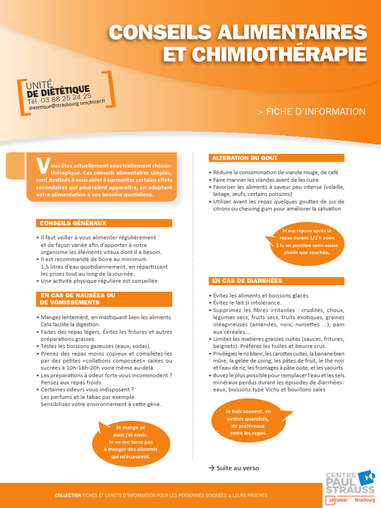 Alimentation pendant la chimiothérapie PDF Fruit Boisson — free download