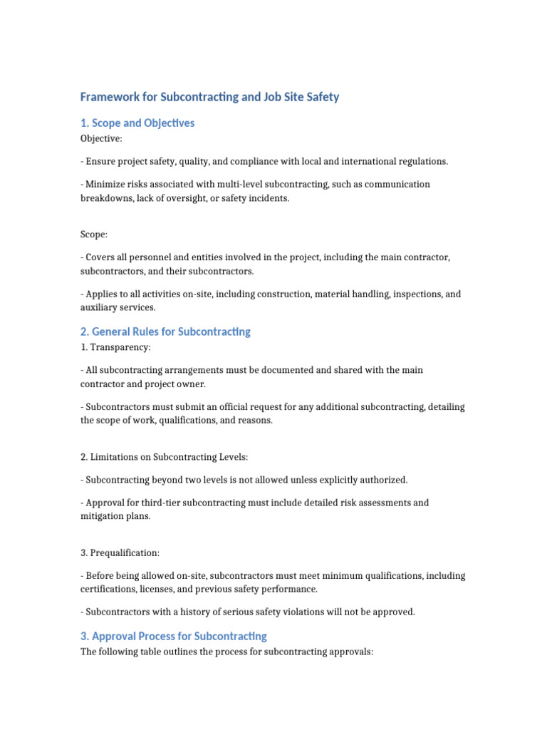 Subcontracting Safety Framework Guide | PDF | Subcontractor | Safety