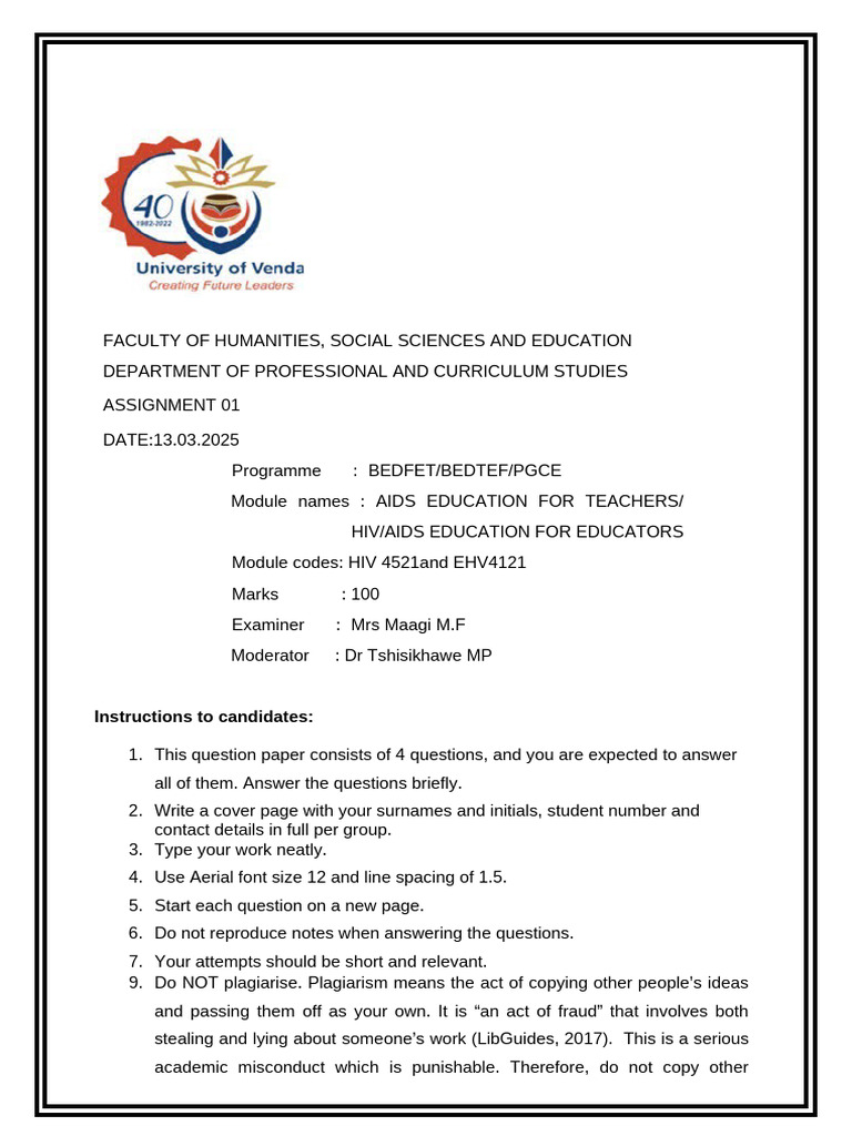 HIV/AIDS Education Assignment Guide | PDF | Plagiarism