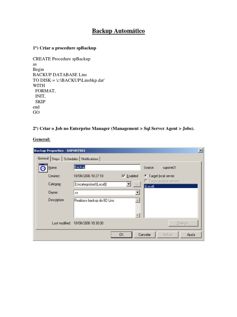 Criar Procedure de Backup SQL Server | PDF | Computers