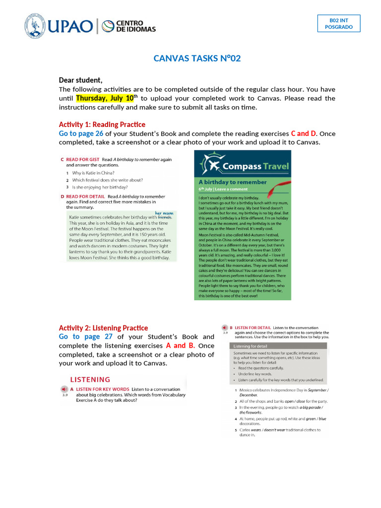 Canvas Tasks 2 - B02 Int Posgrado | PDF | Applied Linguistics | Learning