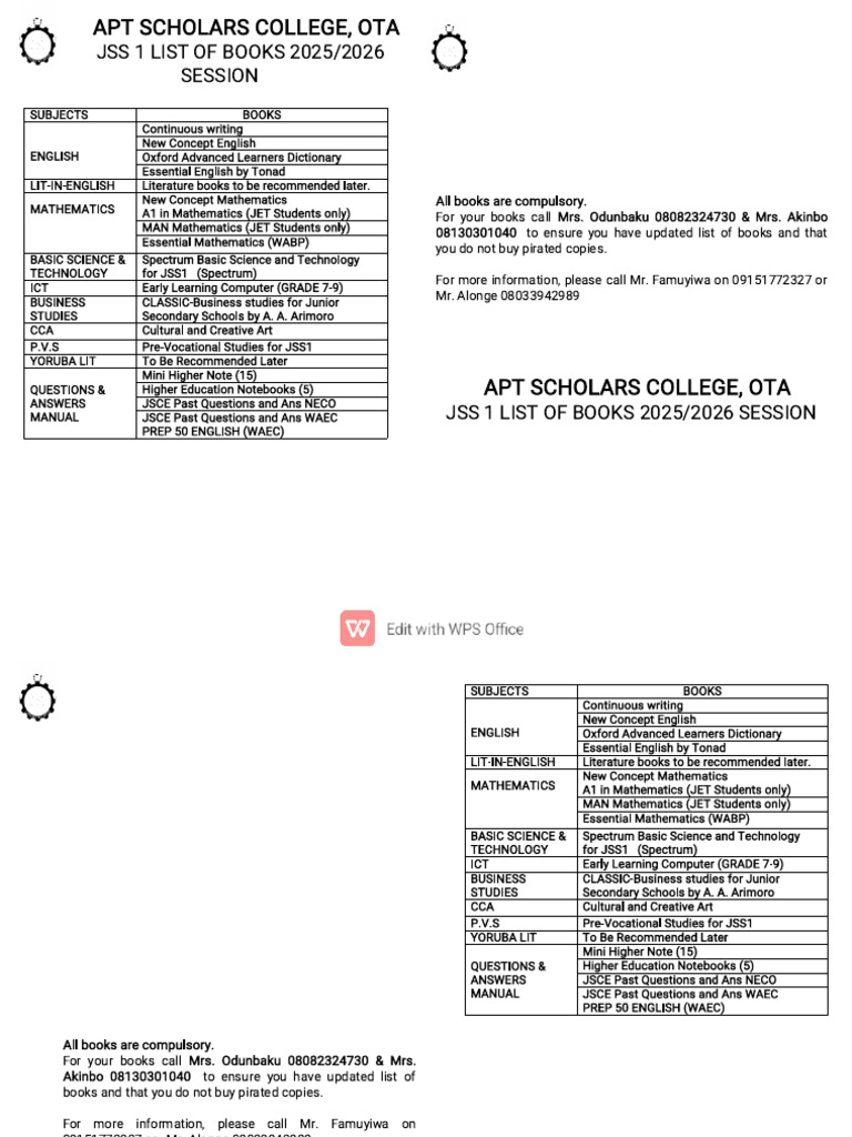 JSS 1 Book List 2025/2026 Session | PDF | Mathematics