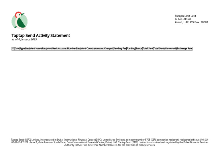 Taptap Send Activity Statement | PDF