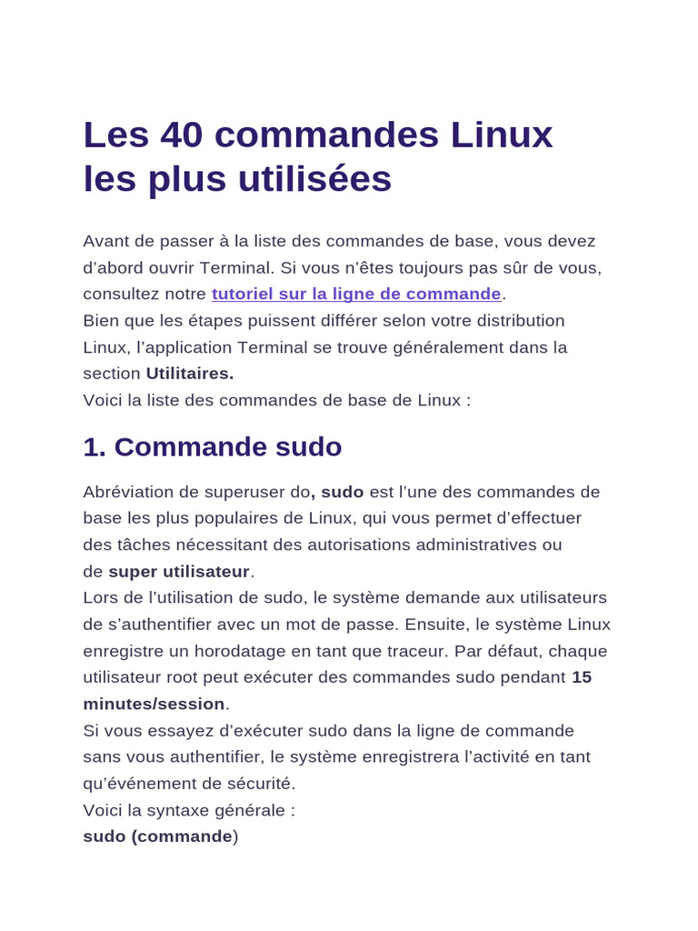 40 Commandes Linux Essentielles | PDF | ZIP (format de fichier ...