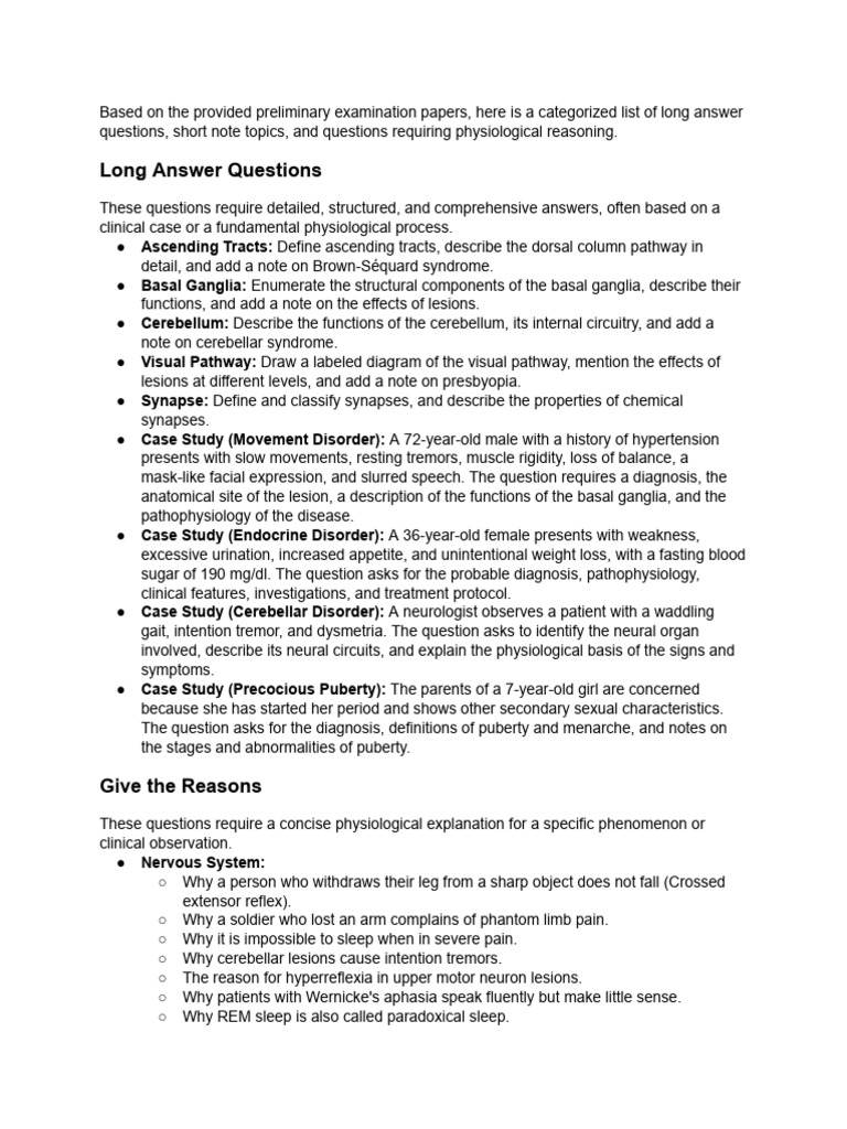 Comprehensive Physiology Exam Questions | PDF | Nervous System | Autonomic Nervous System