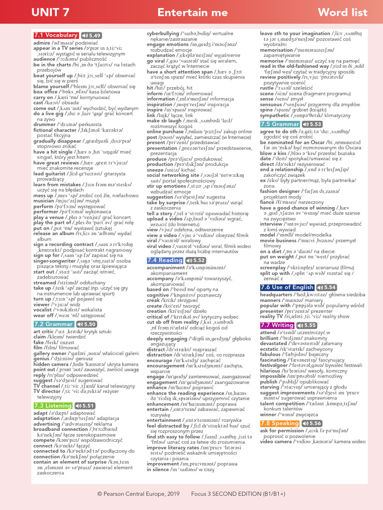 Focus3 2E SB U07 WordList | PDF