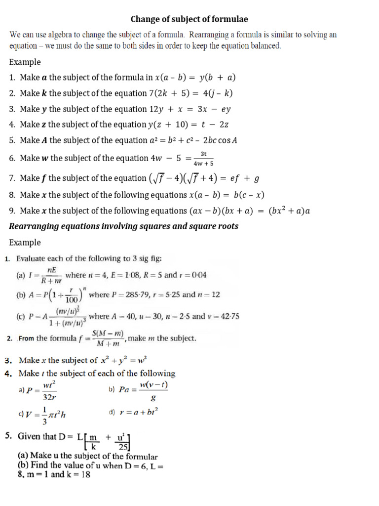 Rearranging Formulas in Mathematics | PDF