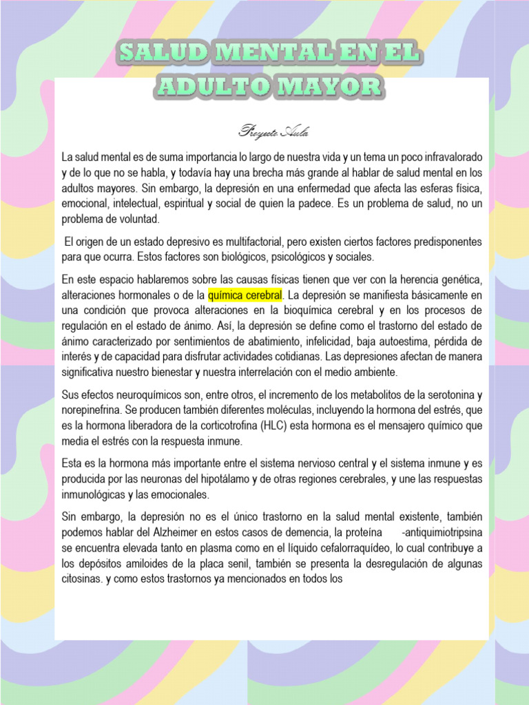 Salud Mental en Adultos Mayores | PDF | Trastorno depresivo mayor ...