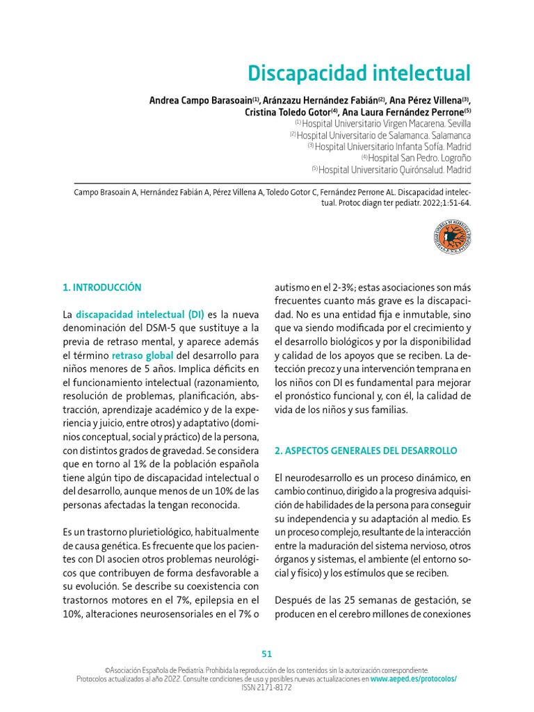 Discapacidad Intelectual en Pediatría | PDF | Discapacidad intelectual ...