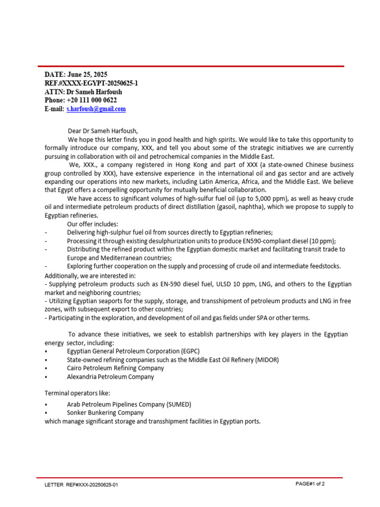 Letter REF#XXX-20250625-1 | PDF | Petroleum | Oil Refinery