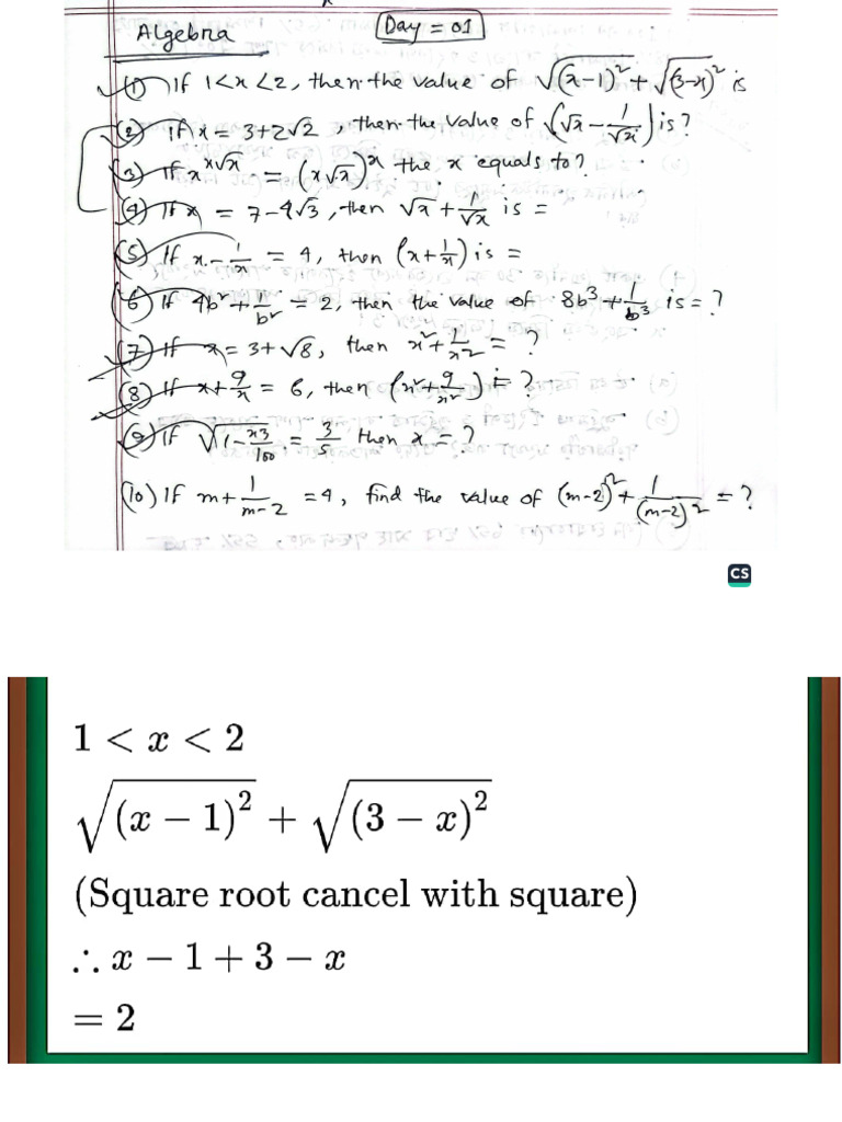 Algebra Homework Solution - Day | PDF