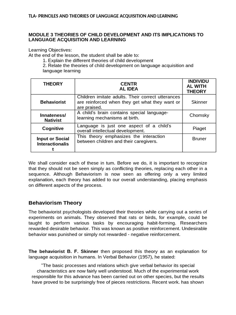 Skinner's Theory of Language Acquisition | PDF | Language Acquisition ...