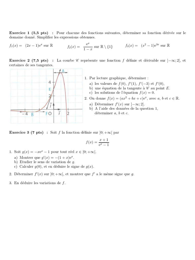Calculs de dérivées et variations de fonctions | PDF