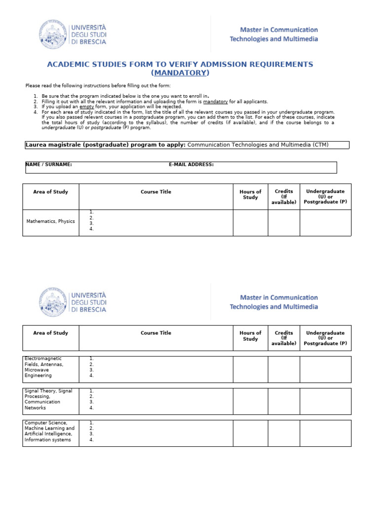 Admission Verification Form for CTM Program | PDF