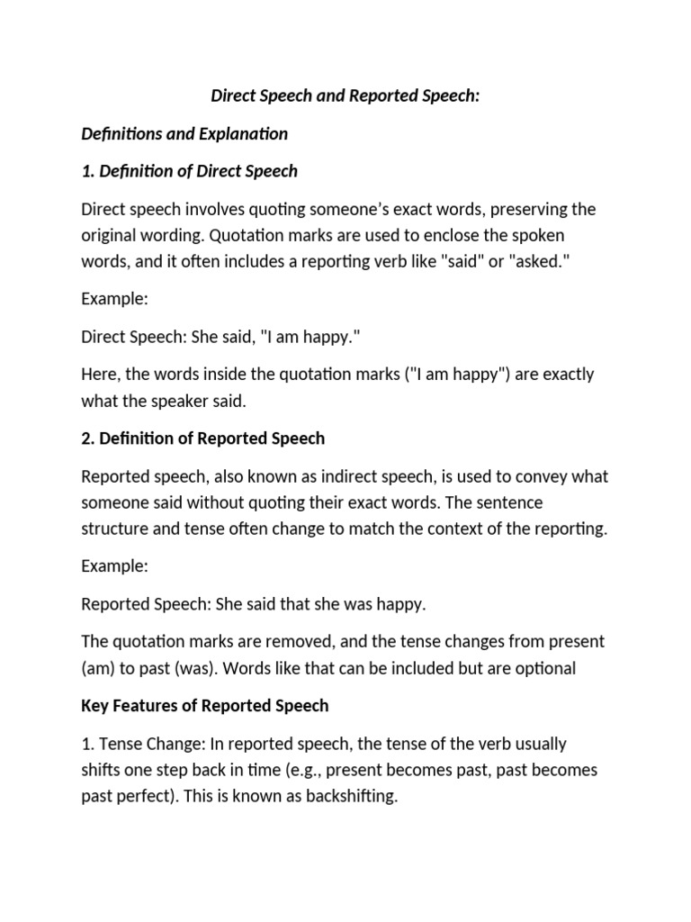 Direct vs Reported Speech Explained | PDF | Linguistic Typology | Grammar
