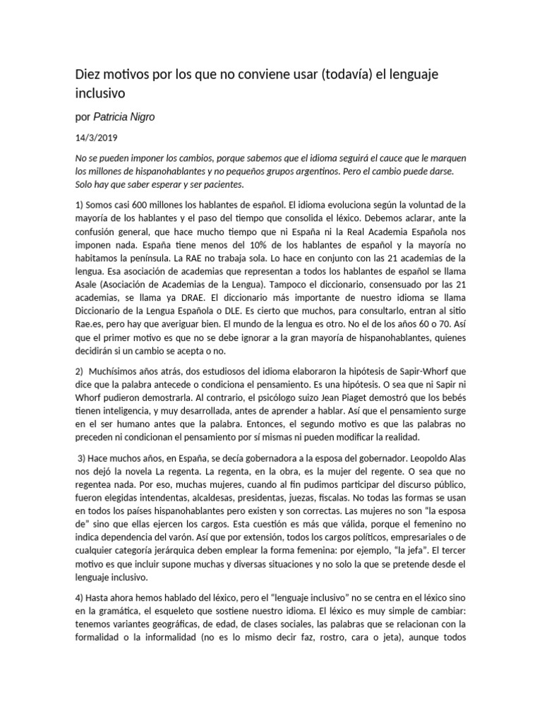 Diez Motivos Por Los Que No Conviene Usar | PDF | Lengua española | Mujer