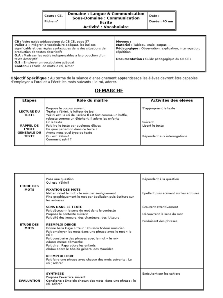 Vocabulaire CE1 : Le roi et adorer | PDF | Pédagogie | Apprentissage