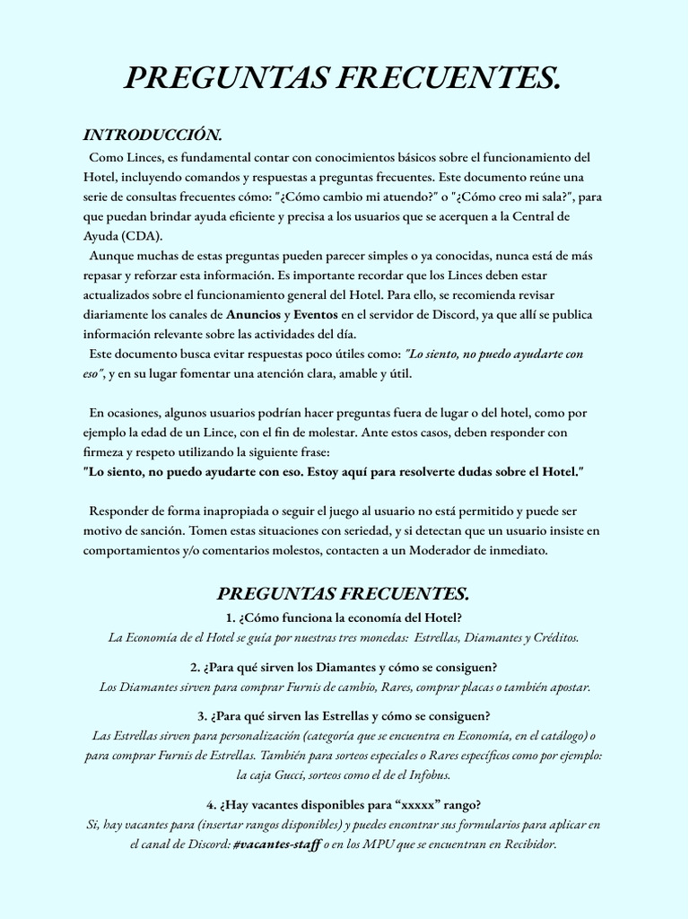 Preguntas Frecuentes sobre el Hotel | PDF