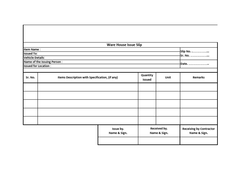Material Issue Slip Template | PDF
