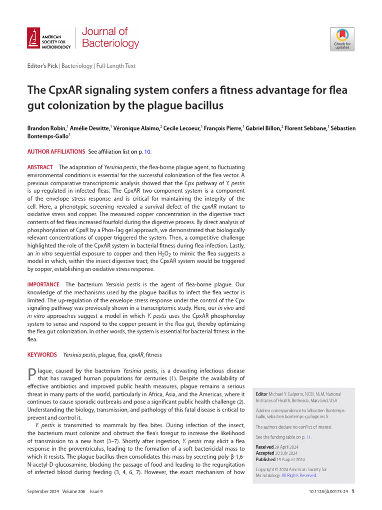 The CpxAR Signaling System Confers A Fitness Advantage For Flea Gut ...